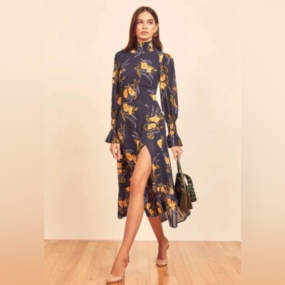 New Reformation Galena Blue Long Sleeve Midi Dress 2